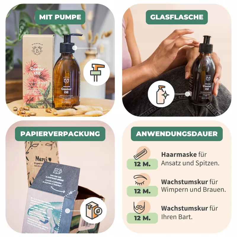 BIONOBLE Ricinusolie Bio 500ml Natuurlijk Haar Wimpers Wenkbrauwen — foto 4