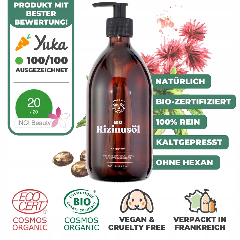 BIONOBLE Ricinusolie Bio 500ml Natuurlijk Haar Wimpers Wenkbrauwen — foto 2