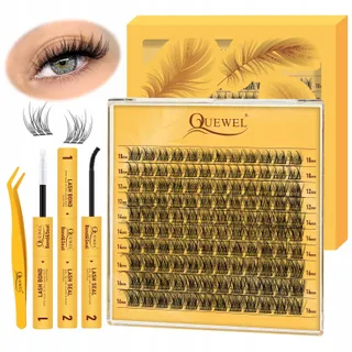 QUEWEL Wimperextensies Set Natuurlijke Clusters 10-16mm Lijm Pincet
