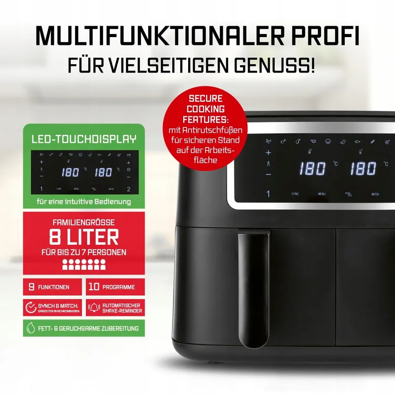 GOURMETMAXX Dubbele Airfryer 2x4L Touchscreen — foto 2
