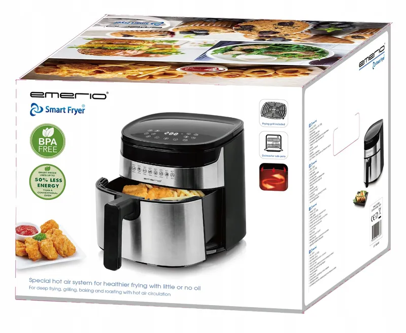 EMERIO Digitale Airfryer 4.5L 1300W 8 Programma's Inox — foto 7