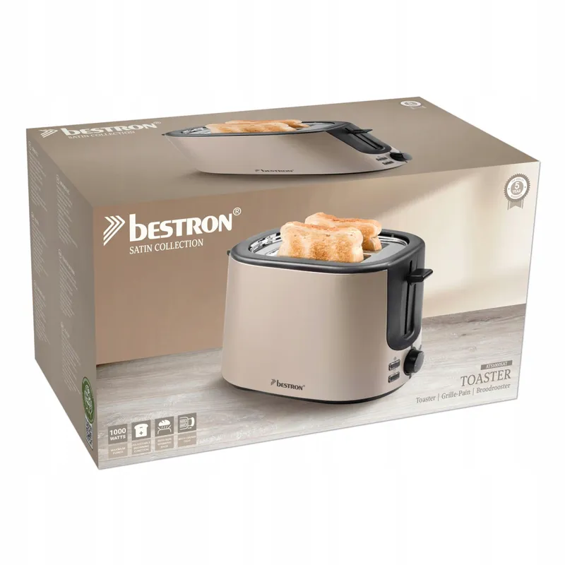 BESTRON Broodrooster 2 Sneetjes 7 Bruiningsniveaus 1000W Beige — foto 1