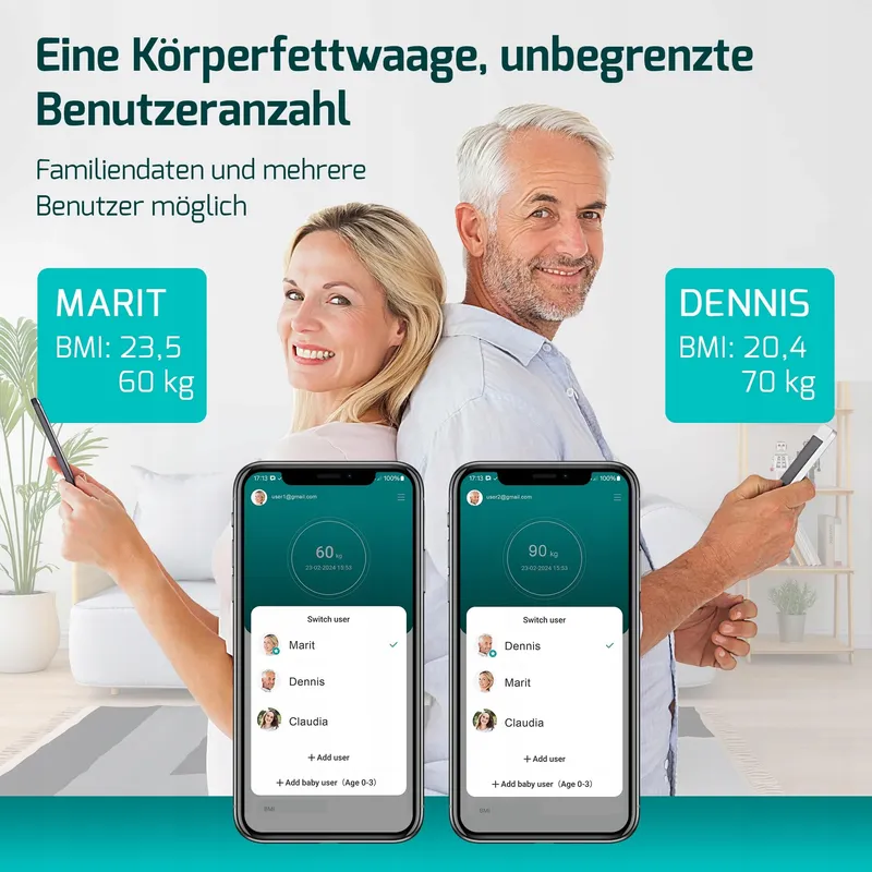 FITAGE Digitale Personenweegschaal 225kg Lichaamsanalyse App LED — foto 3