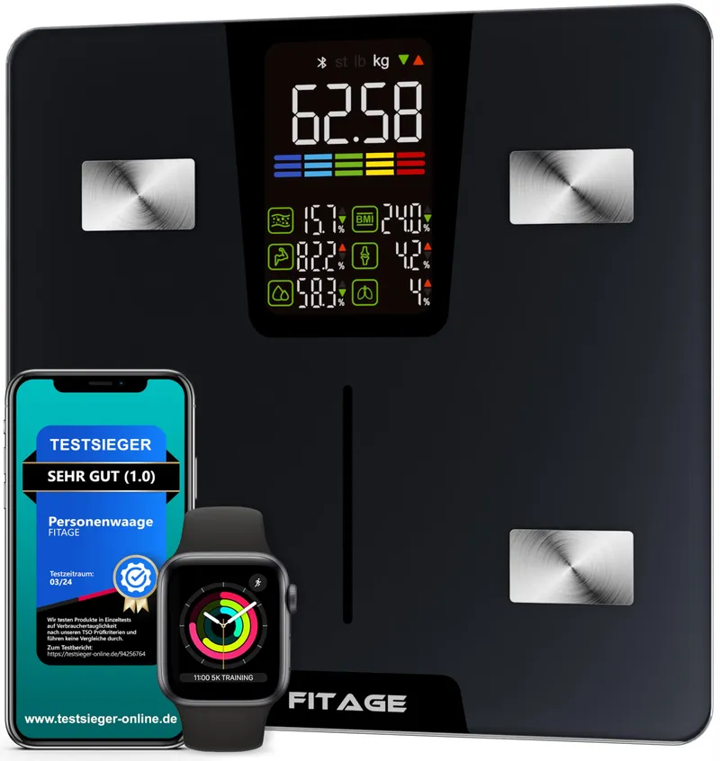 FITAGE Digitale Personenweegschaal 225kg Lichaamsanalyse App LED — foto 1