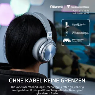 CORSAIR Virtuoso MAX Draadloze Gaming Headset Bluetooth Zilver — miniatuur 6
