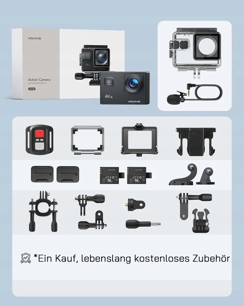 WOLFANG GA100 Actioncam 4K 20MP Onderwater WiFi 40M Waterdicht — foto 1