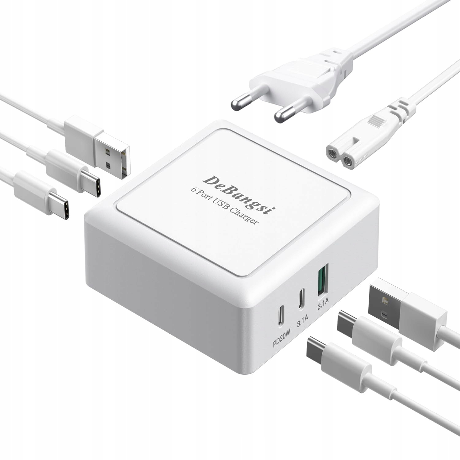 HONGYEE USB C Oplader 50W 6-Poorts Snelladen iPhone Android