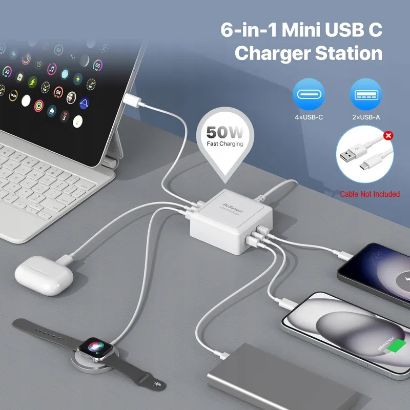 HONGYEE USB C Oplader 50W 6-Poorts Snelladen iPhone Android — foto 6