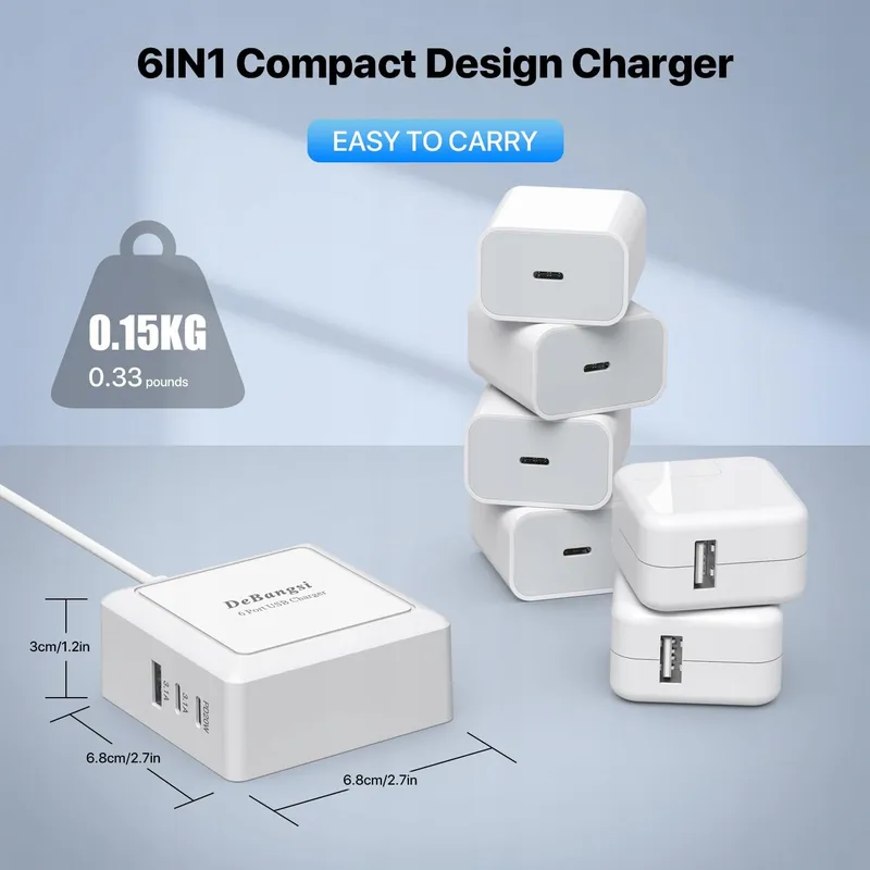 HONGYEE USB C Oplader 50W 6-Poorts Snelladen iPhone Android — foto 7