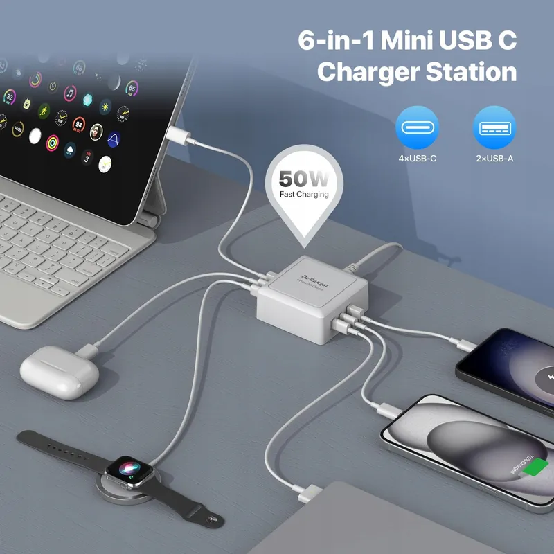 HONGYEE USB C Oplader 50W 6-Poorts Snelladen iPhone Android — foto 3