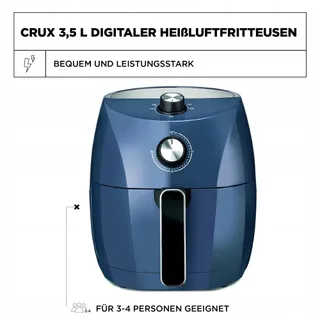 CRUX Airfryer 3,5L Snel Voorverwarmen Staal Blauw — miniatuur 2