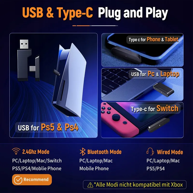 OZEINO OW810 Draadloze Gaming Headset USB C 20u — foto 5