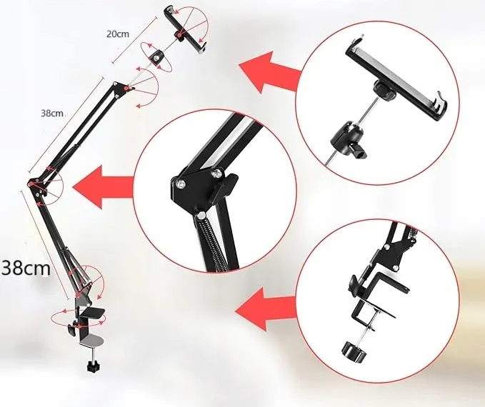Universele Tablethouder voor Bed Aluminium Arm 360° — foto 11