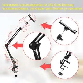 Universele Tablethouder voor Bed Aluminium Arm 360° — miniatuur 6