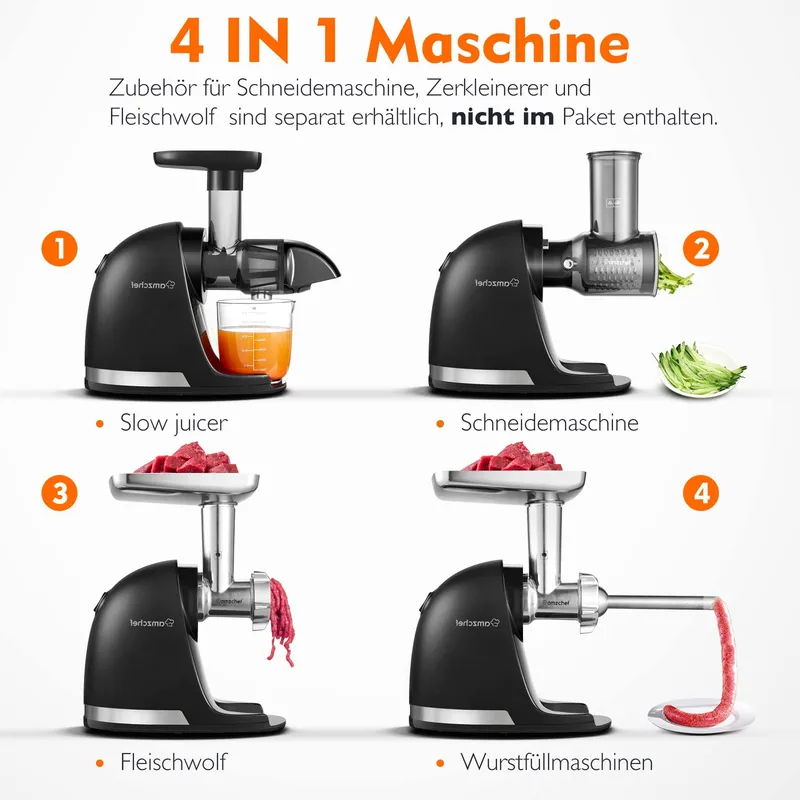 AMZCHEF Slowjuicer Groenten en Fruit Mat Zwart — foto 6