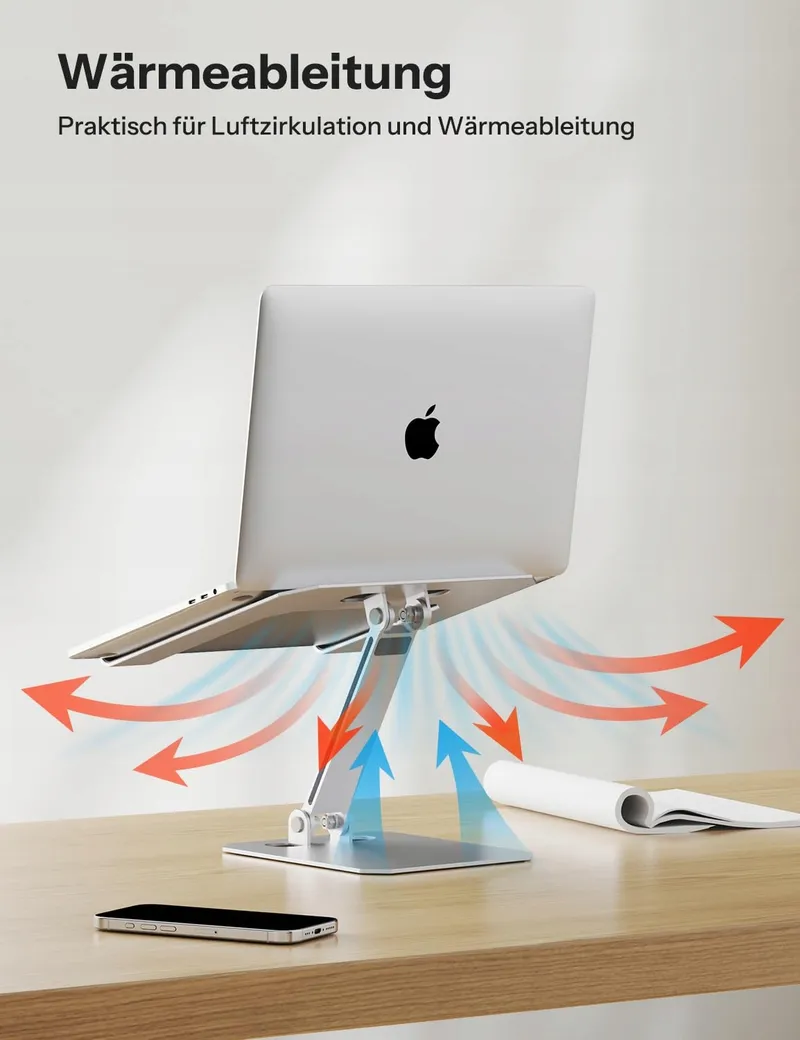 OMOTON Aluminium Laptopstandaard Verstelbaar MacBook Samsung Zilver β foto 3