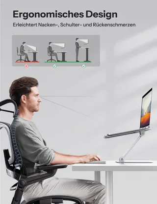OMOTON Aluminium Laptopstandaard Verstelbaar MacBook Samsung Zilver — miniatuur 4