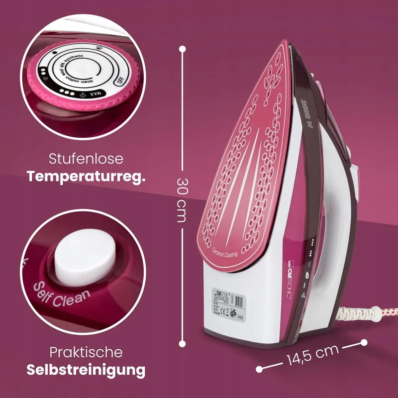 CLATRONIC Stoomstrijkijzer 2600W Keramische Zool 350ml — foto 7