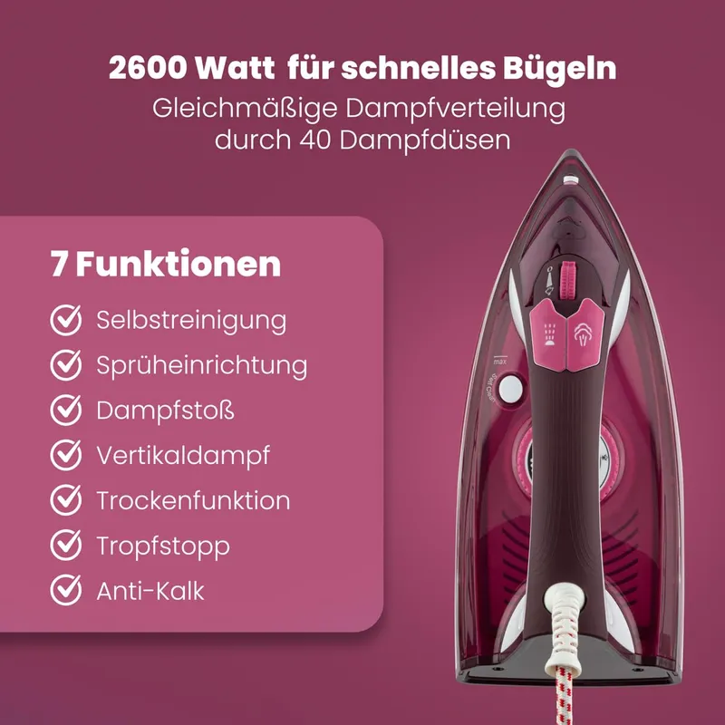 CLATRONIC Stoomstrijkijzer 2600W Keramische Zool 350ml — foto 3