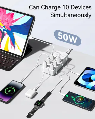 BINAMAO USB Oplader 50W 10-Poorts iPhone iPad Samsung Huawei — miniatuur 4