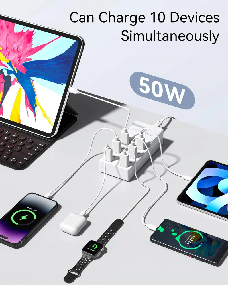 BINAMAO USB Oplader 50W 10-Poorts iPhone iPad Samsung Huawei — foto 4