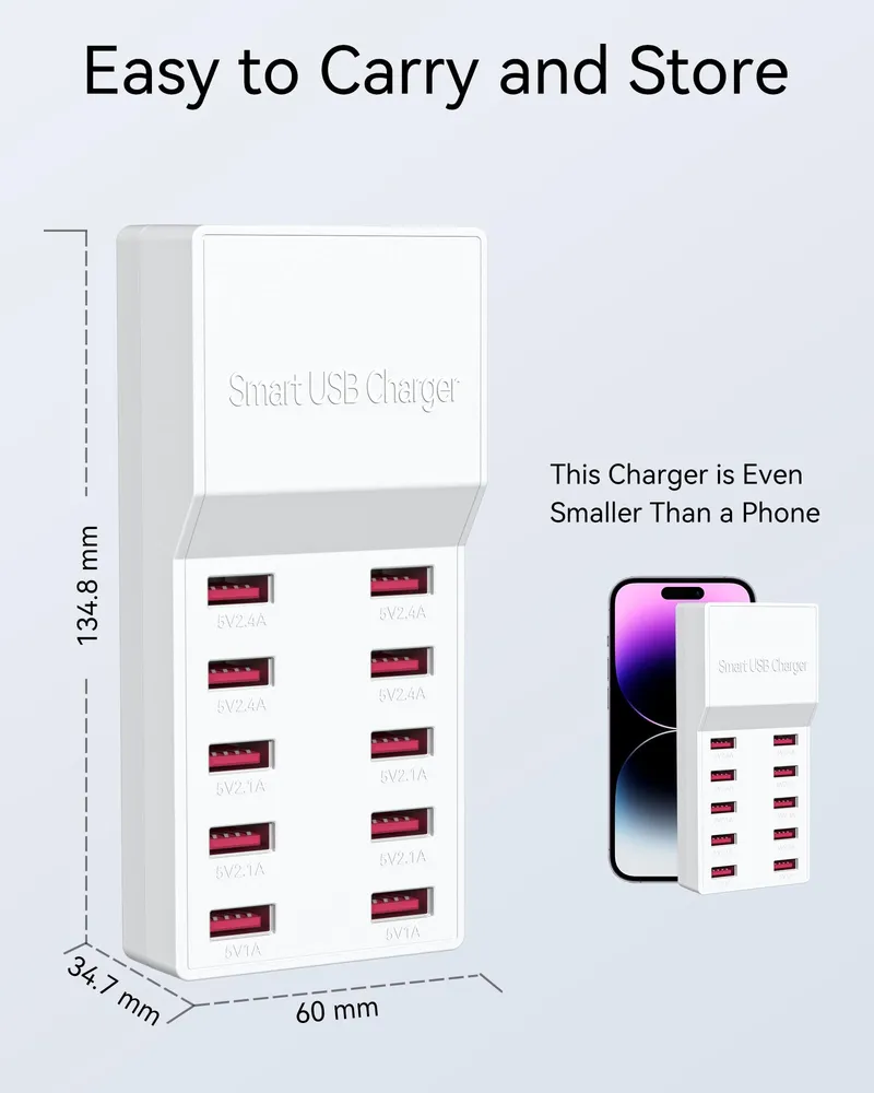 BINAMAO USB Oplader 50W 10-Poorts iPhone iPad Samsung Huawei — foto 3