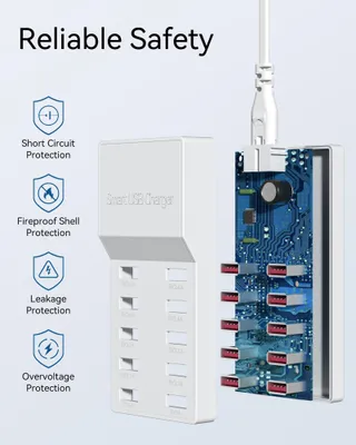BINAMAO USB Oplader 50W 10-Poorts iPhone iPad Samsung Huawei — miniatuur 2