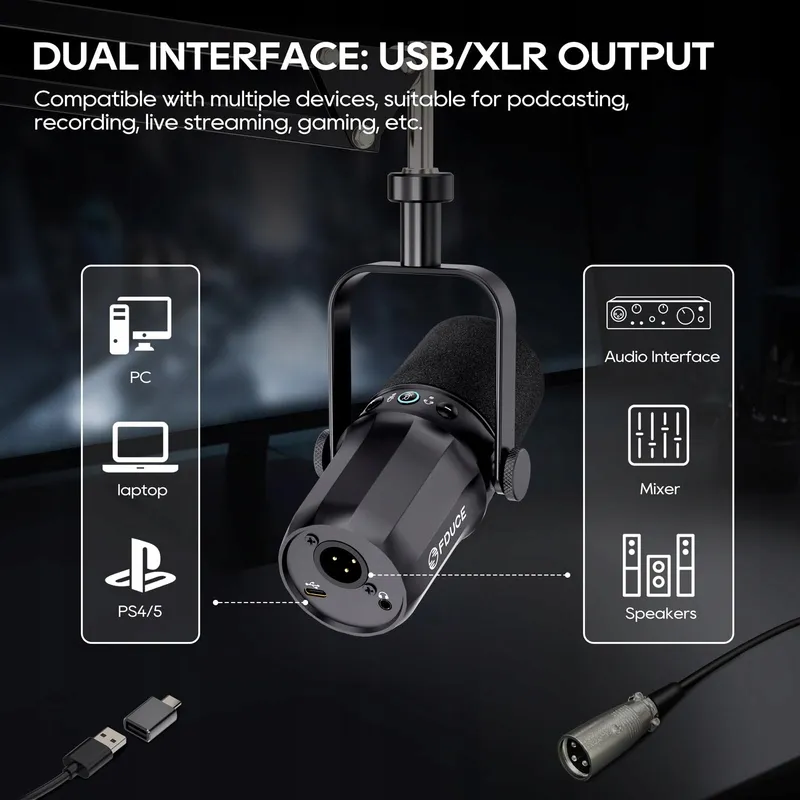 FDUCE SL40+ USB XLR Microfoon Podcast Gaming Streaming — foto 4