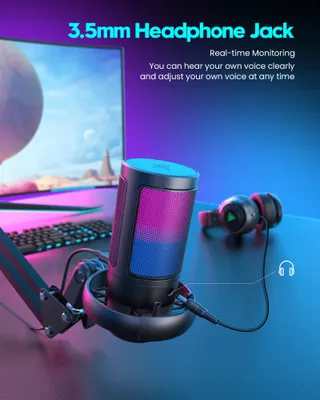 QIUOIO Gaming USB Microfoon RGB Streaming Podcast PC PS4 PS5 Mac — miniatuur 4