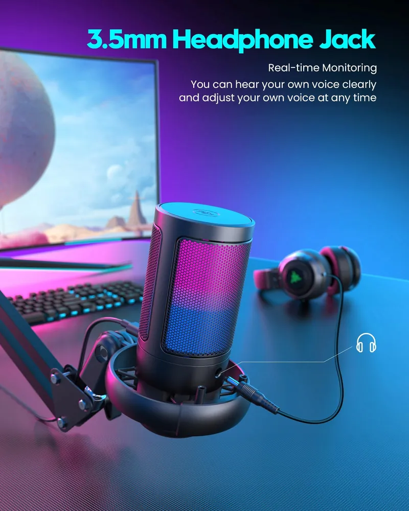 QIUOIO Gaming USB Microfoon RGB Streaming Podcast PC PS4 PS5 Mac — foto 4