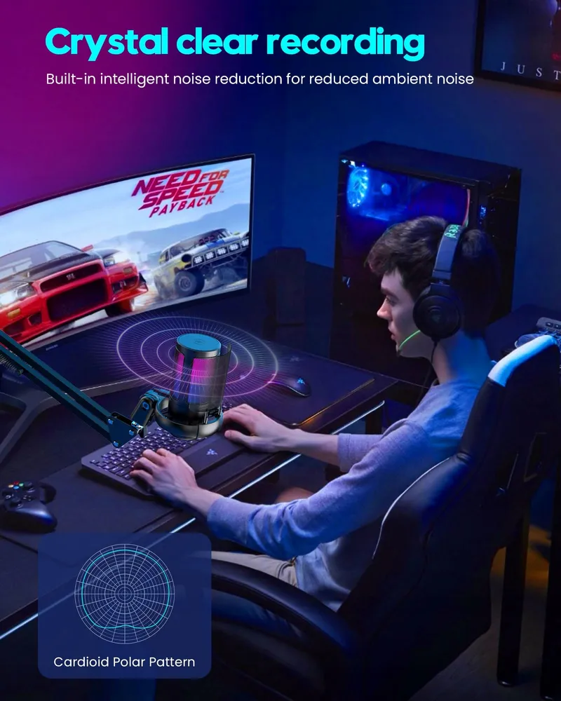 QIUOIO Gaming USB Microfoon RGB Streaming Podcast PC PS4 PS5 Mac — foto 7