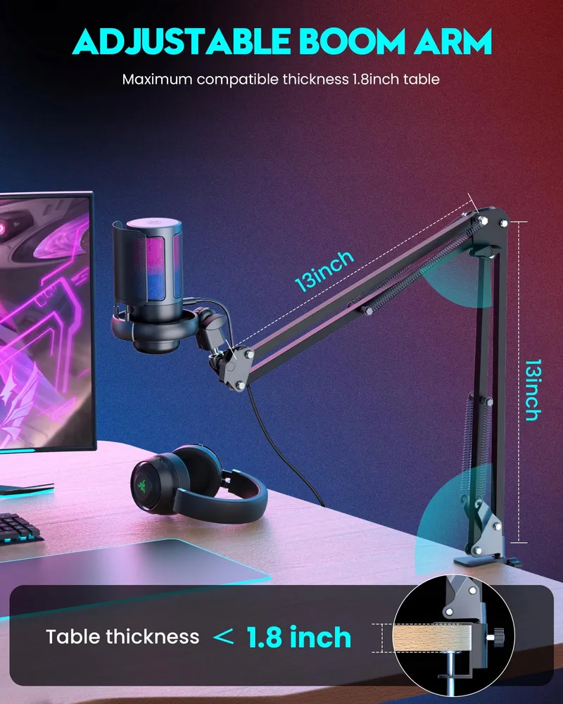 QIUOIO Gaming USB Microfoon RGB Streaming Podcast PC PS4 PS5 Mac — foto 5