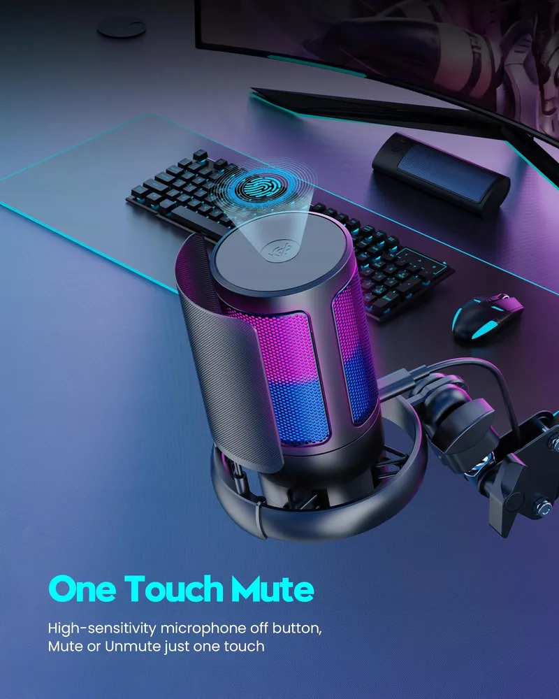 QIUOIO Gaming USB Microfoon RGB Streaming Podcast PC PS4 PS5 Mac — foto 3