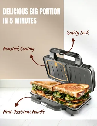 BESTRON XL Sandwichmaker 2 Sandwiches Automatische Temperatuurregeling — miniatuur 4