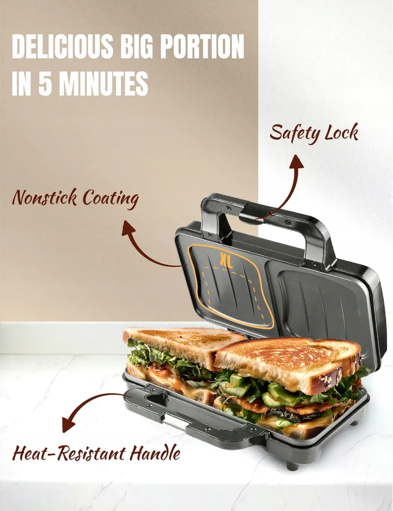 BESTRON XL Sandwichmaker 2 Sandwiches Automatische Temperatuurregeling — foto 4