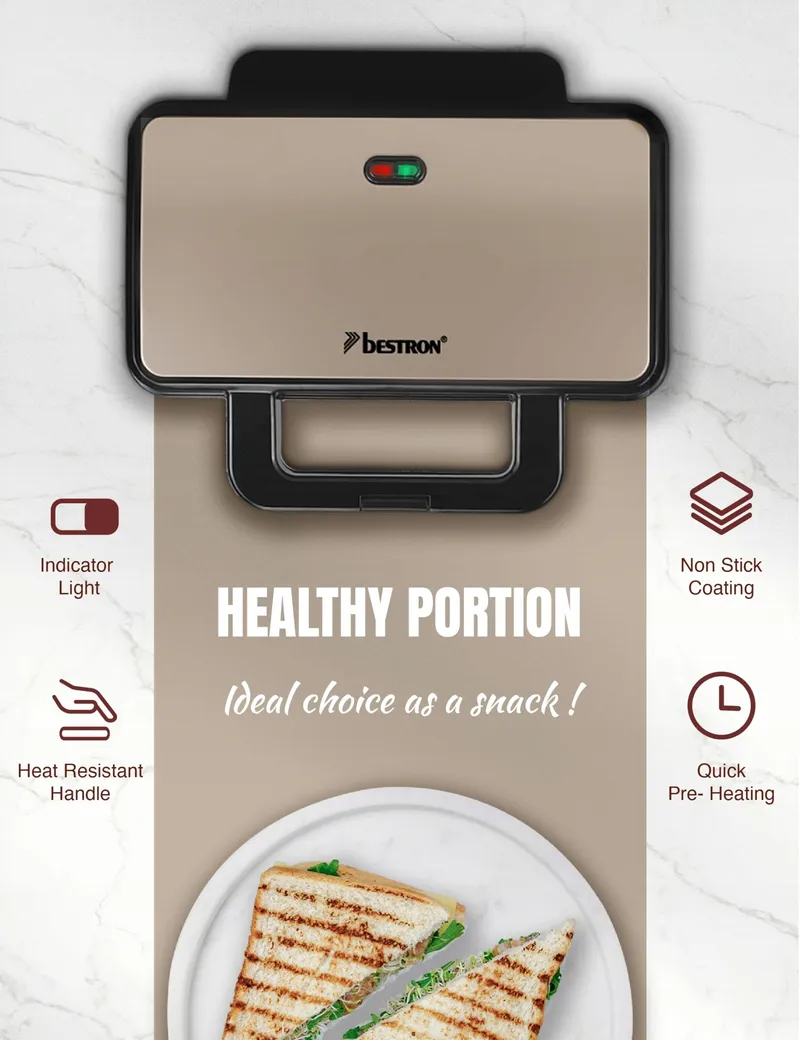 BESTRON XL Sandwichmaker 2 Sandwiches Automatische Temperatuurregeling — foto 1