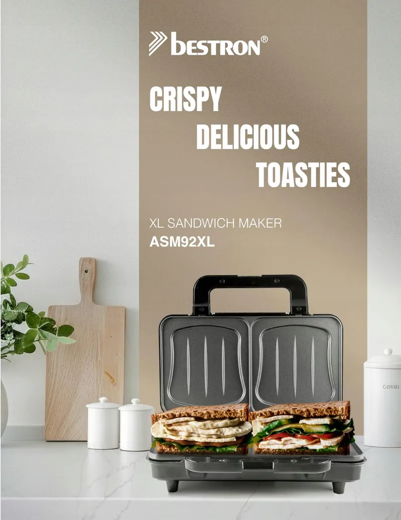BESTRON XL Sandwichmaker 2 Sandwiches Automatische Temperatuurregeling — foto 3