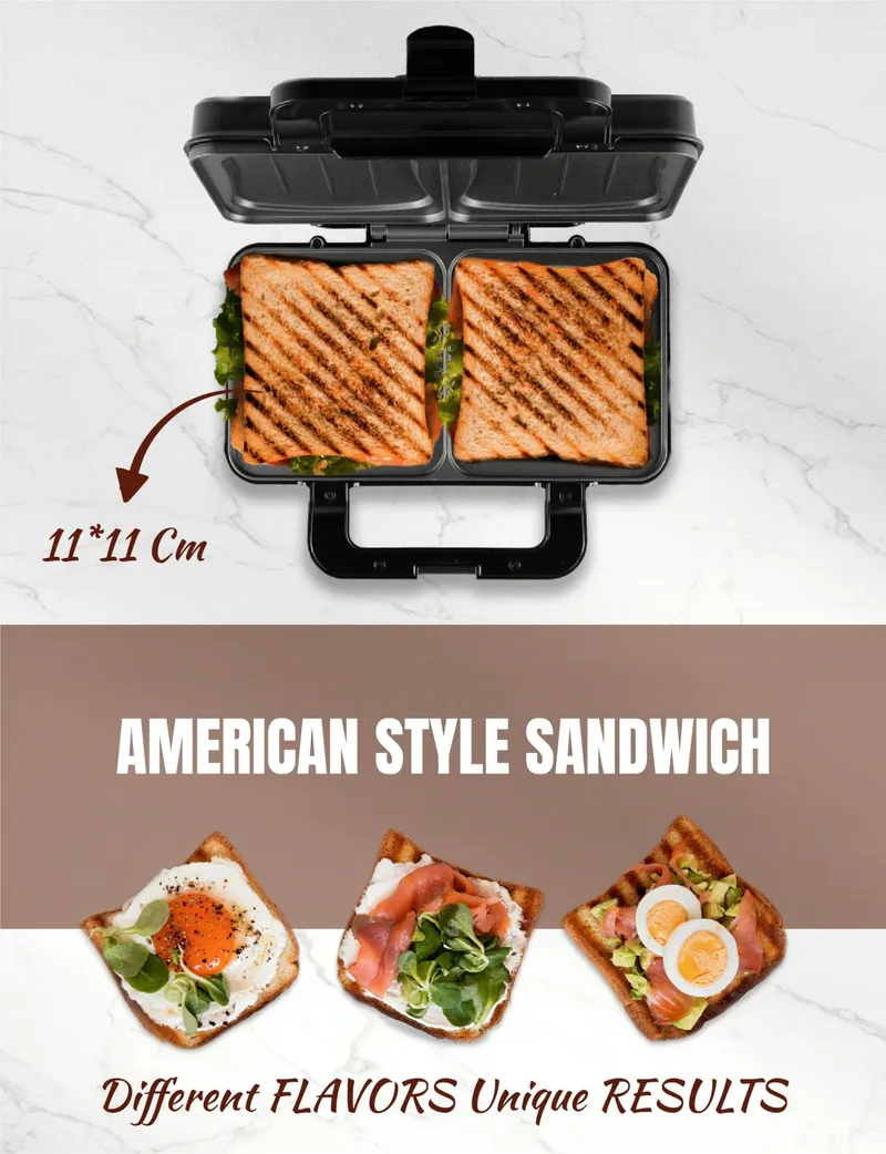 BESTRON XL Sandwichmaker 2 Sandwiches Automatische Temperatuurregeling — foto 11