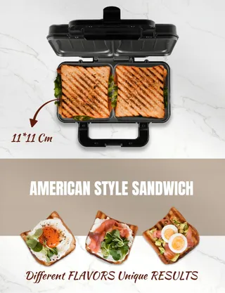 BESTRON XL Sandwichmaker 2 Sandwiches Automatische Temperatuurregeling — miniatuur 5
