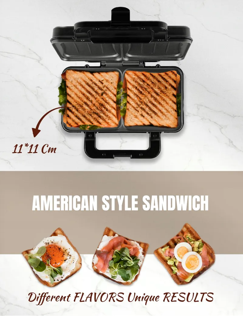 BESTRON XL Sandwichmaker 2 Sandwiches Automatische Temperatuurregeling — foto 5