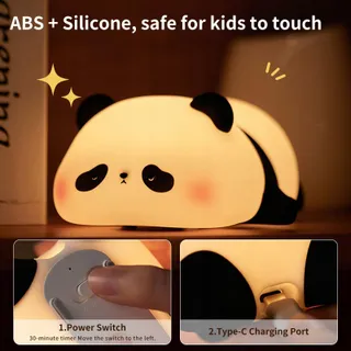 AMMTOO Nachtlamp Kinderen Panda Touch Siliconen USB — miniatuur 6