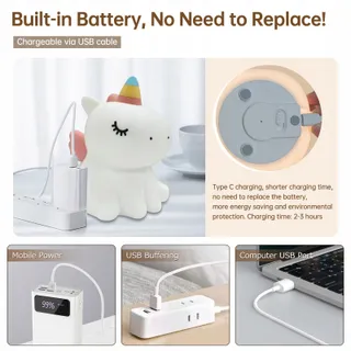 AMMTOO Eenhoorn Nachtlampje Kinderen Siliconen USB Touch — miniatuur 7