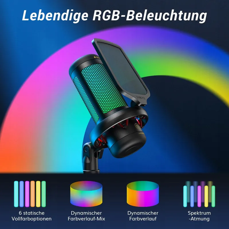 TONOR RGB Gaming USB Microfoon PC Set Streaming TC310+ — foto 5