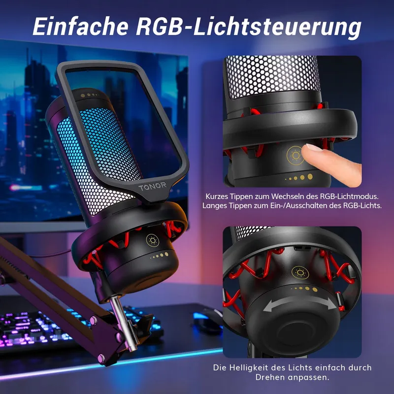 TONOR RGB Gaming USB Microfoon PC Set Streaming TC310+ — foto 6