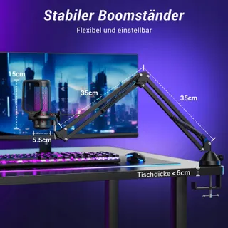 TONOR RGB Gaming USB Microfoon PC Set Streaming TC310+ — miniatuur 8
