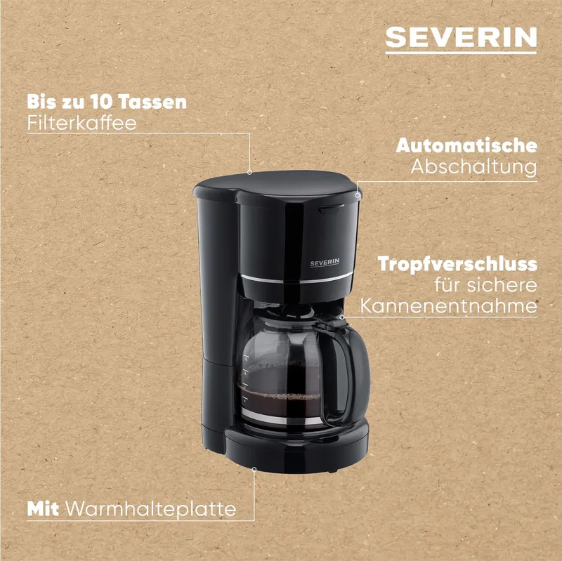 SEVERIN KA 4320 Koffiezetapparaat Glazen Kan 10 Kopjes Filter Zwart — foto 4
