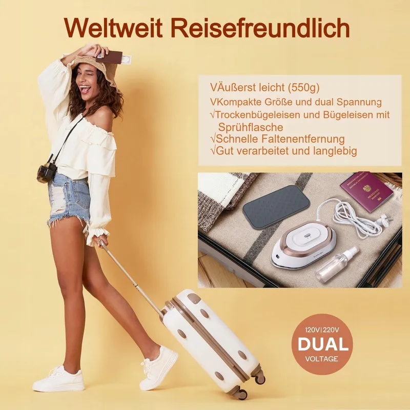 NEWBEALER Mini Reisstrijkijzer Universele Spanning Compact Goud β foto 3