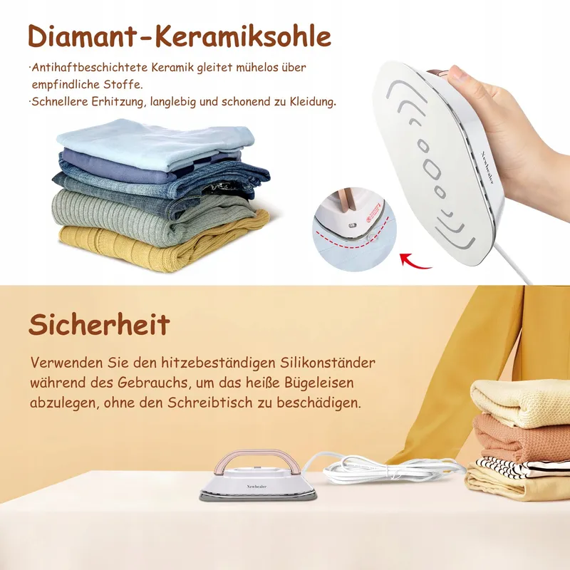 NEWBEALER Mini Reisstrijkijzer Universele Spanning Compact Goud β foto 8