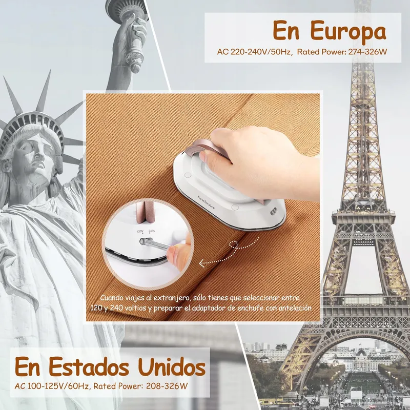 NEWBEALER Mini Reisstrijkijzer Universele Spanning Compact Goud β foto 4