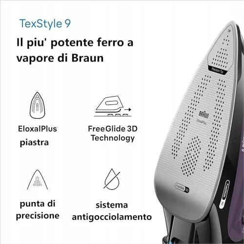BRAUN TexStyle 9 Stoomstrijkijzer FreeGlide 3D 3200W 330ml Paars — foto 7